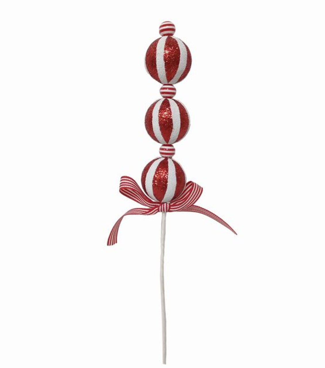 11" Red & White Candy Ball Pick – Festive Christmas Decoration
